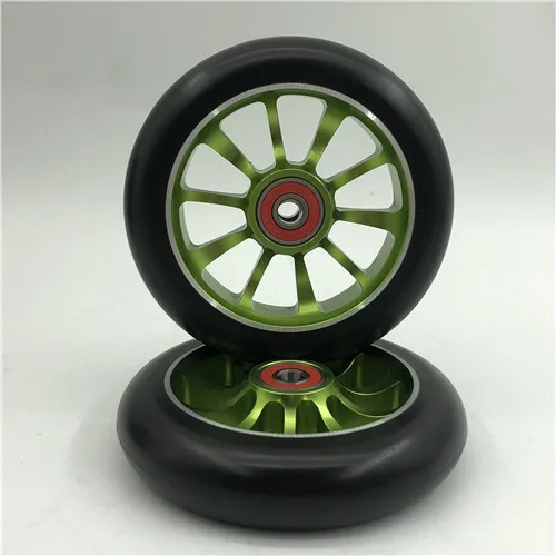 Green 110mm T 2 шт. 110 мм колеса для трюкового скутера с высокой эластичностью PU Алюминиевый сплав ступицы 608 ABEC-9 подшипники роликовые коньки колеса 88A аксессуары - Цвет: Green 110mm T