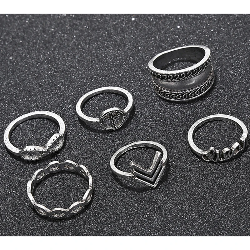 XIYANIKE 6 Pcs/Set Vintage Midi Ring Sets Infinity Peace Knuckle Rings for Women Female Boho Anillos Mujer Jewelry R155 | Украшения и