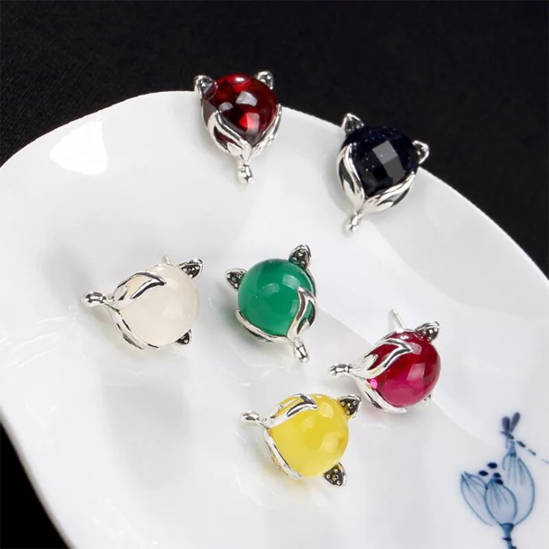 Женские серьги-гвоздики из серебра 2019 пробы с натуральным камнем | Украшения и