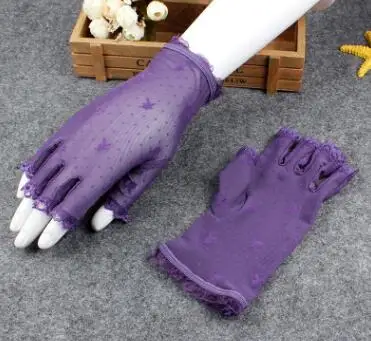 Women's summer fingerless sunscreen black mesh gloves female Uv protection breathable sexy perspective lace driving glove R1133 - Цвет: purple