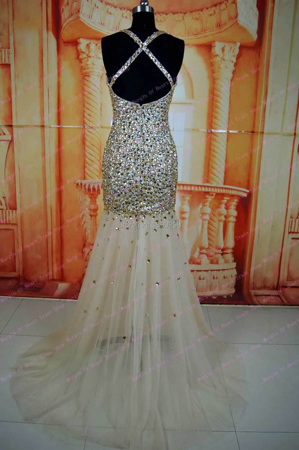 Лидер продаж 2017 Новое поступление платье русалка длинное вечернее с кристаллами