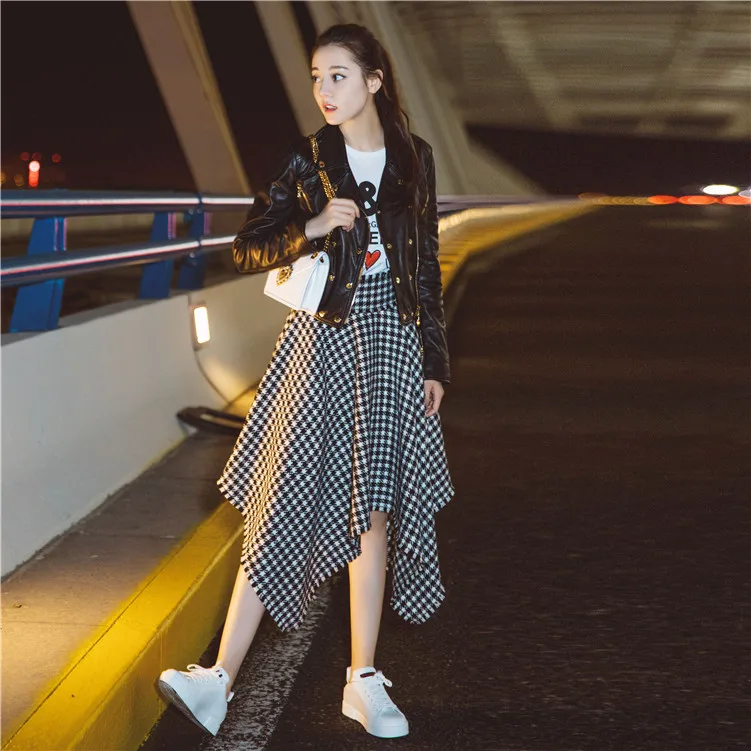 Retro Irregular Plaid Skirts Women 2018 Winter Fashion High Waist Houndstooth Fringe Long Skirt Female Tassel A-Line | Женская одежда
