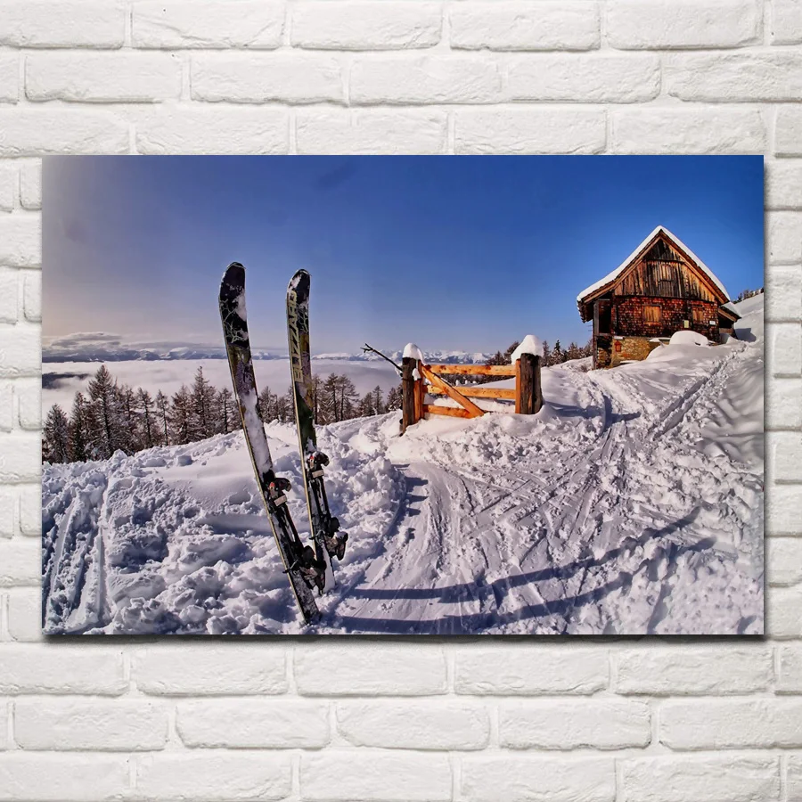 sunrise sunset winter snow nature landscape ski sports posters on the wall picture home living room decoration for bedroom KD190 | Дом и сад