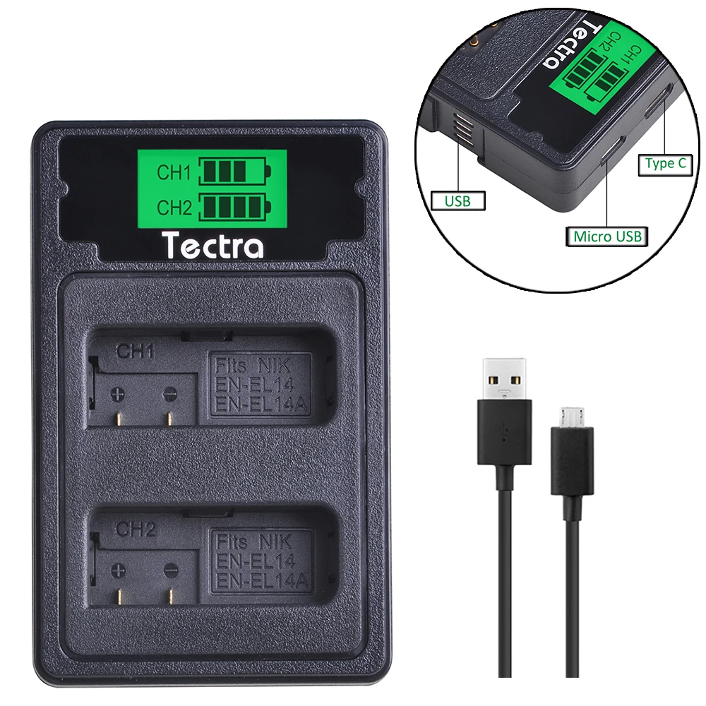 Зарядное устройство USB Type-C с ЖК-дисплеем 1500 мАч для Nikon D3100 D3200 D3300 D3400 D3500 D5600 D5200 P7000 |