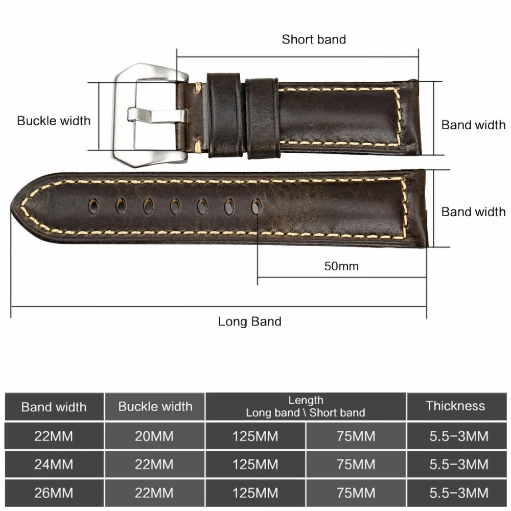 MAIKES Watch Accessories Vintage Genuine Leather Strap 20mm 22mm 24mm 26mm Watchband Special Green Band For Panerai | Наручные часы