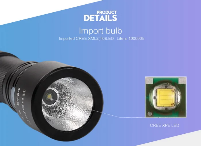 Supfire A5 CREE XML T6 светодиодный фонарик 700 люмен световой факел) поисковый фонарь одиночный фонарь на 18650 Батарея