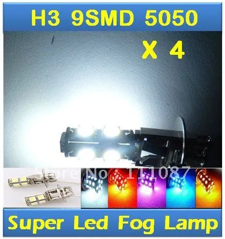 4 х H3 9 СМД 5050 из светодиодов туман лампа 9SMD дальнего света дневного авто лампы /