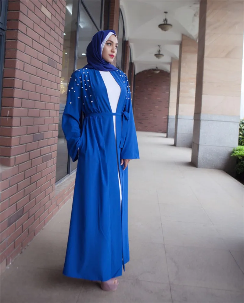 Мусульманское платье с бусинами, одежда для мусульманских молитв, кардиган украшенный бисером, туника, длинные халаты, кимоно, Юба, Рамадан, ...