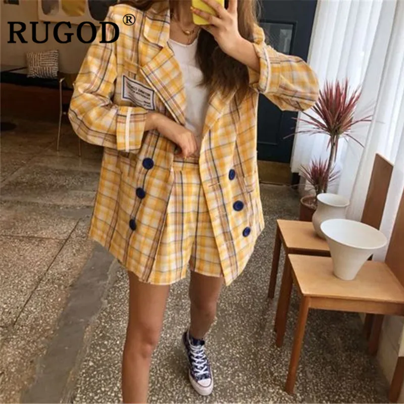 RUGOD корейский шикарный клетчатый комплект из 2 предметов шорты женский