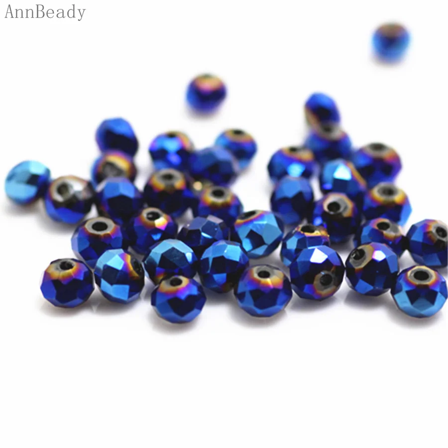 shining blue AnnBeady, одноцветные, зеленые, 3*4 мм, 145 шт, Rondelle, австрийские граненые Хрустальные стеклянные бусины, свободные разделительные бусины для изготовления ювелирных изделий - Цвет: shining blue