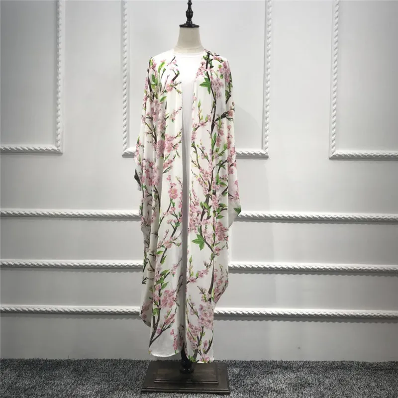 Женское свободное мусульманское платье jubah abaya с цветочным принтом и рукавом