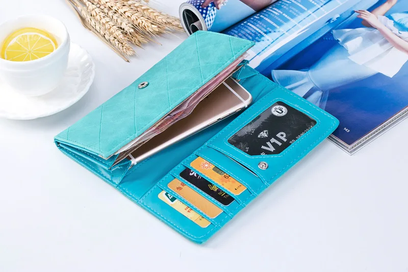 

BOTUSI New Fashion Ling Grid Embossed Wallet Purse Women Ladies Clutch Long Purse Female Hasp Wallet Coin Purse Card Holder