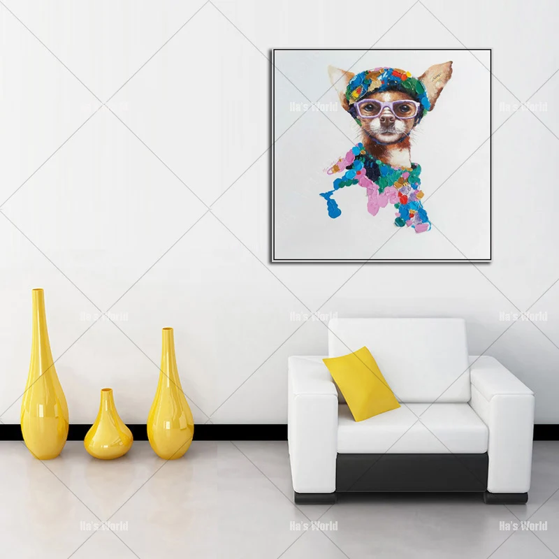 Картина маслом большого размера настенная живопись с чистой росписью собаки