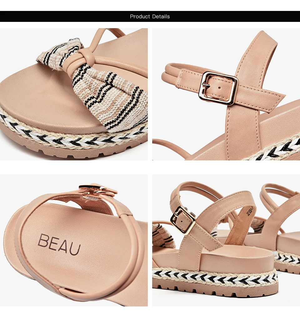 BeauToday/женские босоножки на платформе из микрофибры с милым бантом и веревочной подошвой; женская летняя обувь ручной работы; 32150