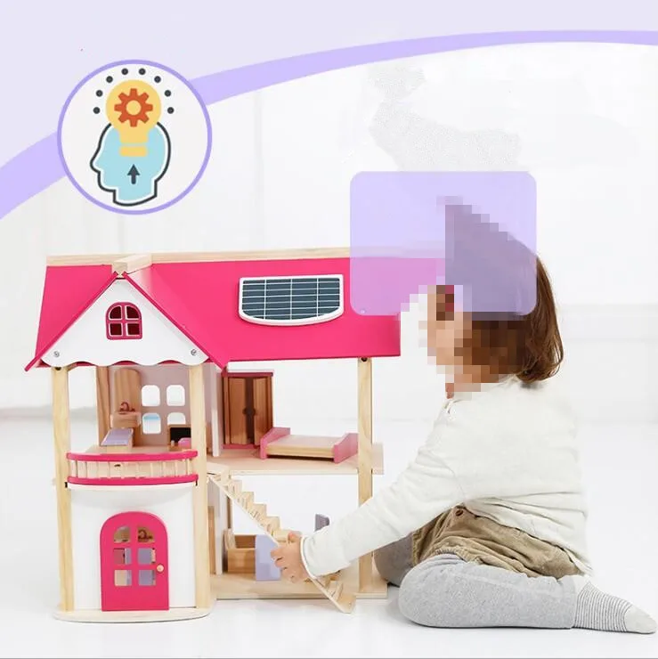 Розовая Принцесса Кукольный дом Вилла деревянный коттеджный Домик DIY головоломка сборка Деревянные игрушки для детей рождественские подарки на день рождения