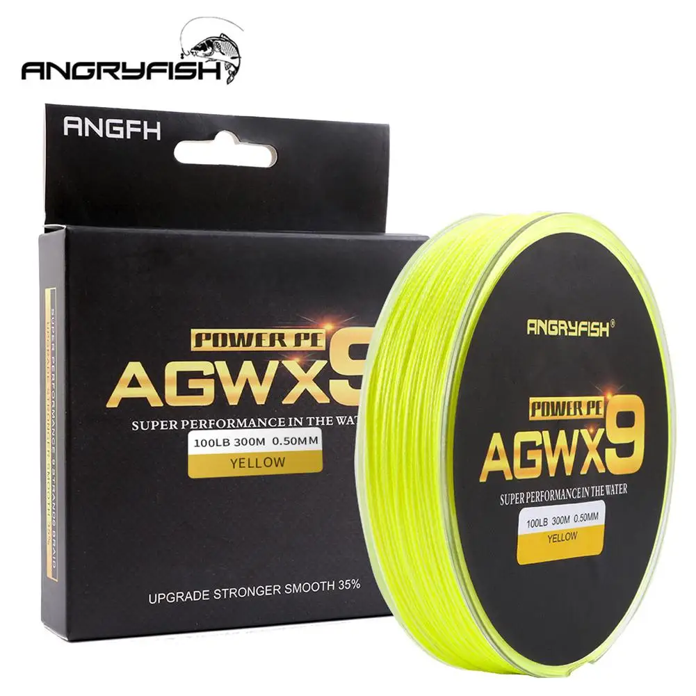Леска рыболовная ANGRYFISH Diominate X9 9 нитей плетеная 300 м/327yds суперпрочная желтая 15LB