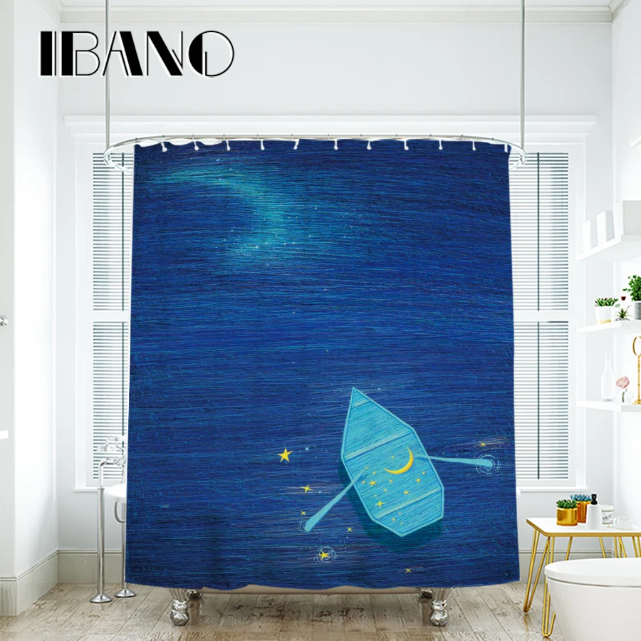 

IBANO Oil Painting MOON Shower Curtain Waterproof Polyester Fabric Bath Curtain For The Bathroom With 12 pcs Plastic Hooks