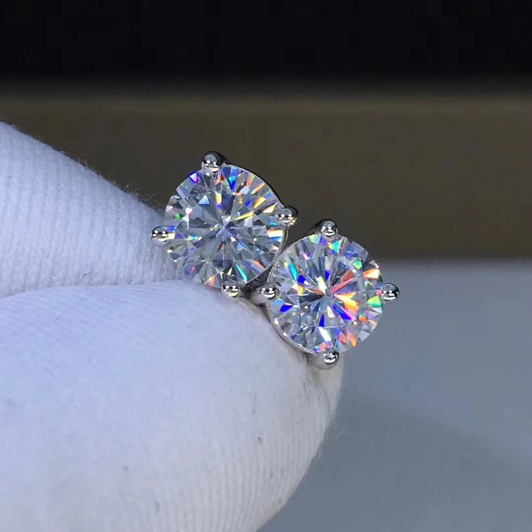 Поэтические еврей магазин Круглый Муассанит огранка всего 1.00ct алмаз тест прошел Муассанит Серьги серебристого цвета; бижутерия подарок подруге