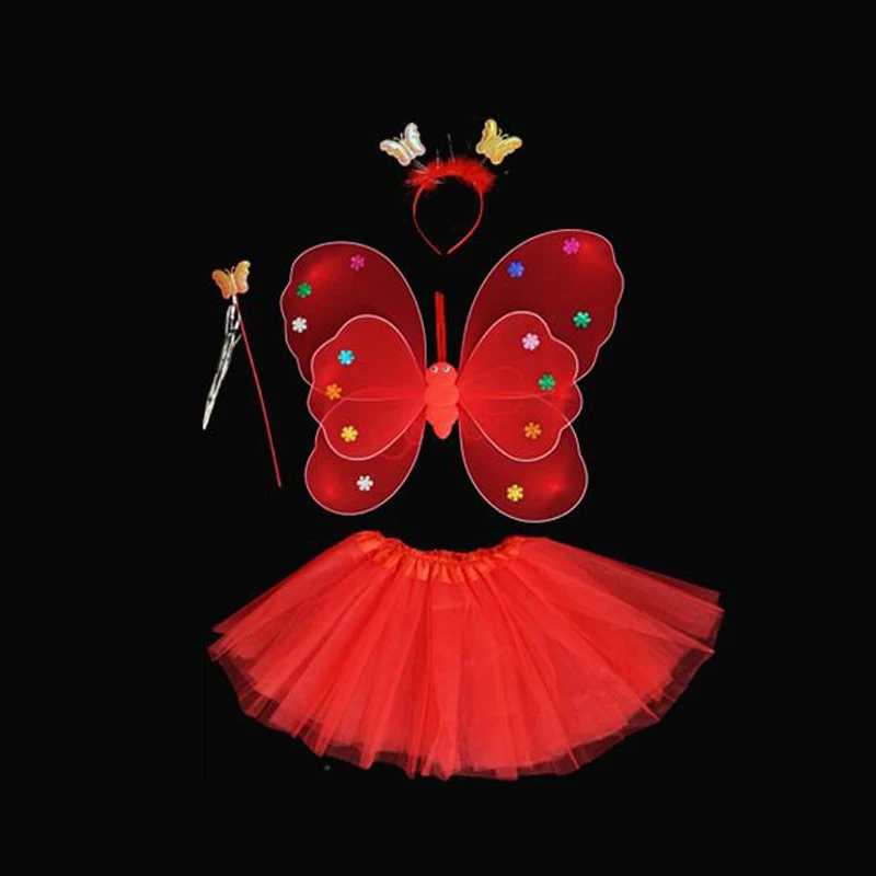 Костюм с крыльями феи для девочек цветной головной убор сетчатая юбка Детский