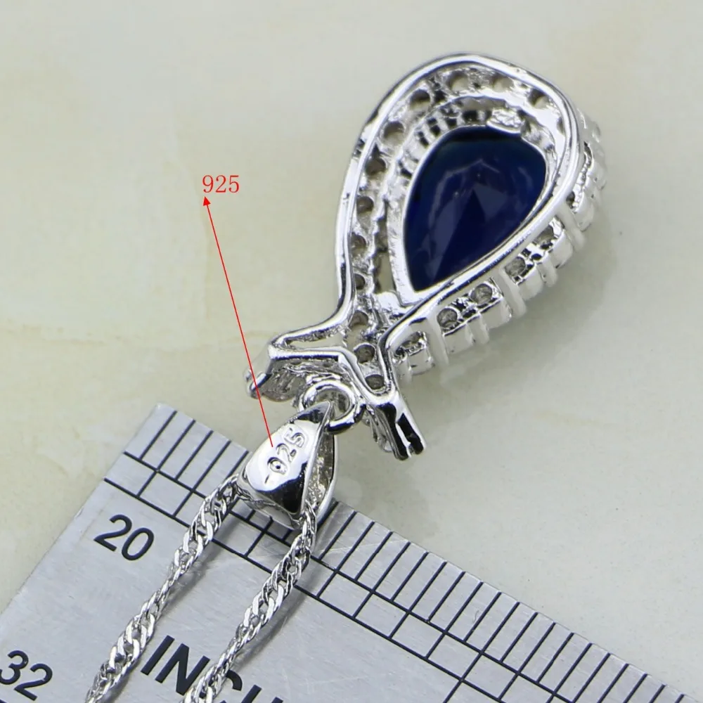 11.11 925 Sterling Silver Jewelry Blue Cubic Zirconia White CZ Sets For Women Wedding Earring/Pendant/Necklace/Ring | Украшения и