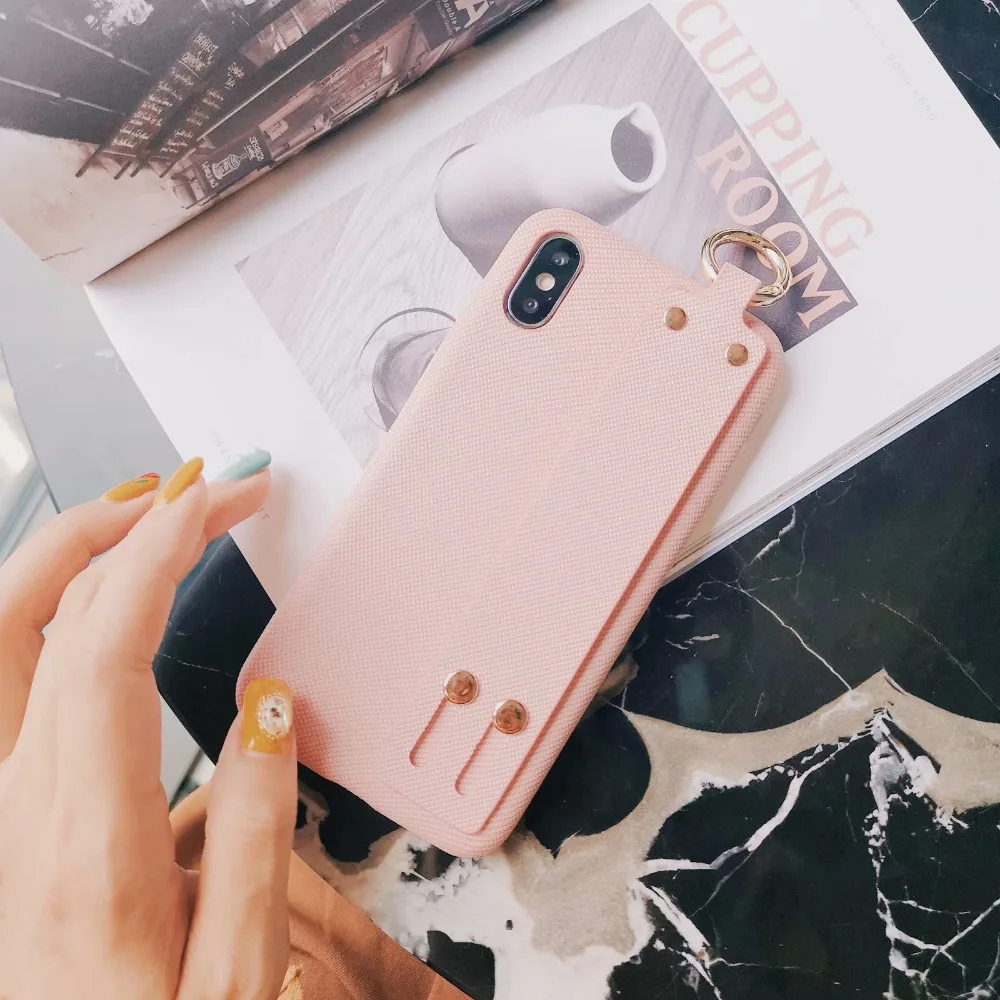 DISSCASE Simple Candy Color Wrist Band Phone Case For iphone 8 7 XS MAX XR X 6 6S PLUS Cases PC Hard Shell Bracket Function Capa | Мобильные