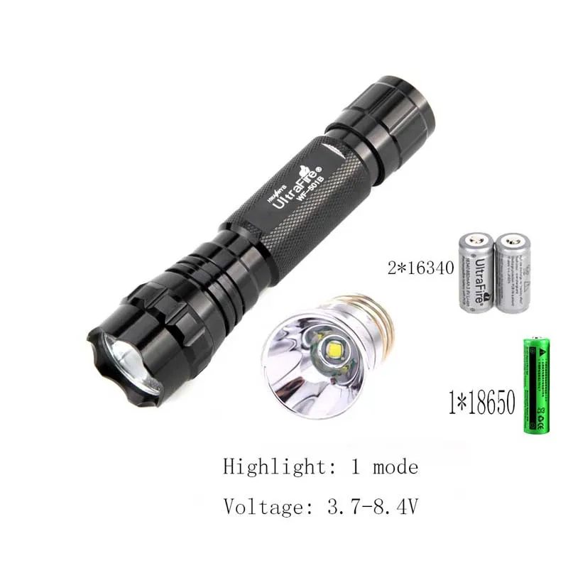 Классический черный тактический фонарь XP-L V6 1mode1000lm светодиодный фонарик 18650