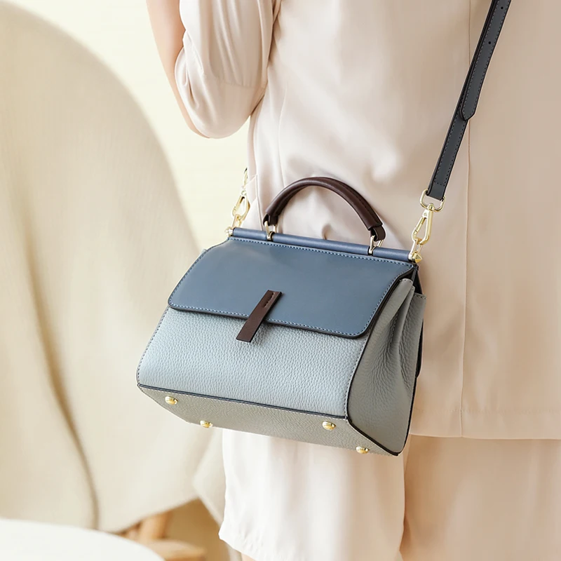 Женская сумка с ручками WOONAM модная из натуральной кожи контрастной оправой