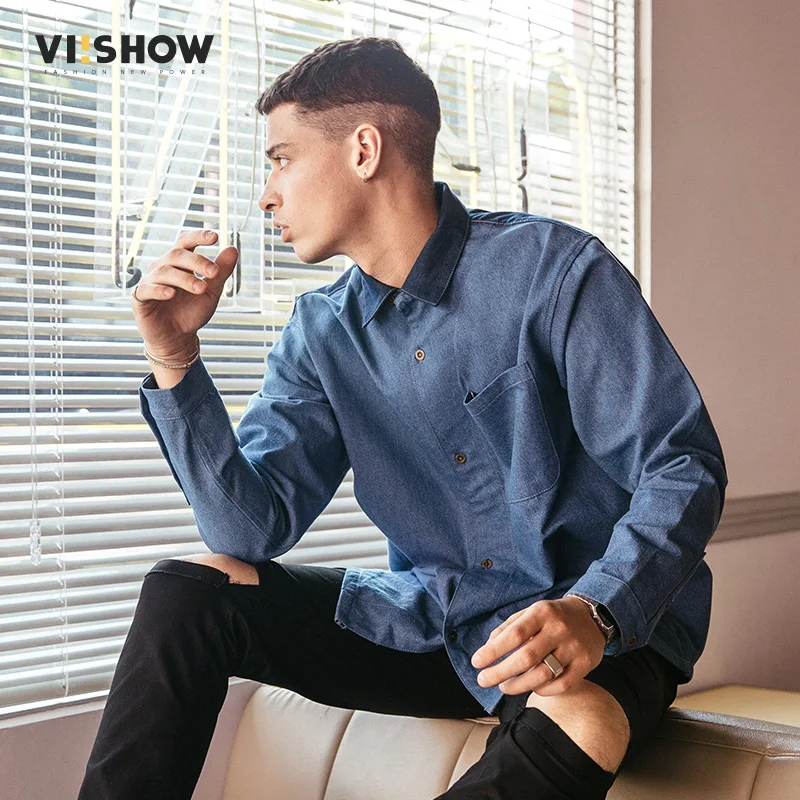 VIISHOW Новинка весны джинсовая рубашка Для мужчин марка-Костюмы модная Однотонная