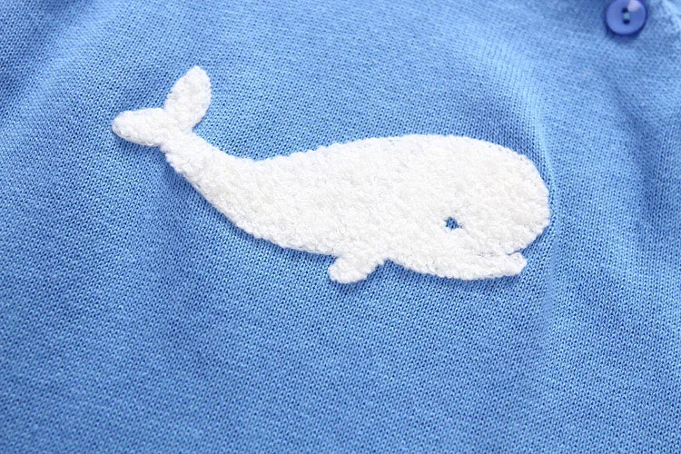 Милый детский вязаный комбинезон голубой Цельный Мягкий с дельфином для