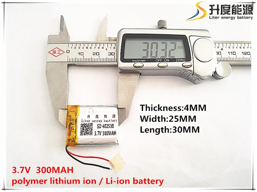

1pcs [SD] 3.7V,300mAH,[402530] Polymer lithium ion / Li-ion battery for TOY,POWER BANK,GPS,mp3,mp4,cell phone,speaker