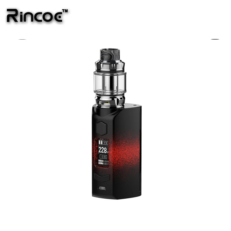 Новейший комплект Rincoe Manto S Mesh 228 Вт box mod с 6 мл Metis Mix Tank работающим от двух 18650 и Пумы