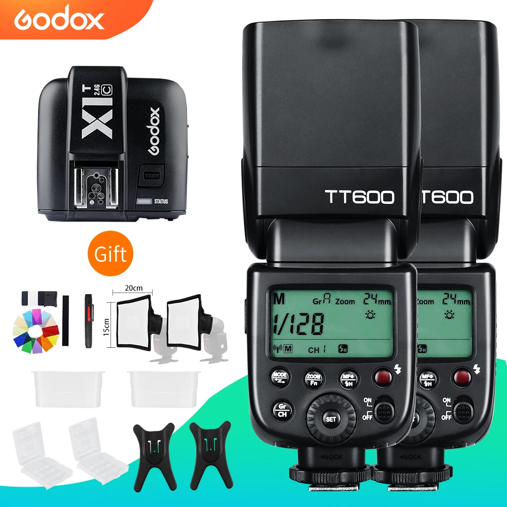 2 шт Godox TT600 2,4G Беспроводная камера вспышки Speedlites с X1T-C передатчиком для Canon 550D 600D 700D 70D 6D+ подарочный набор