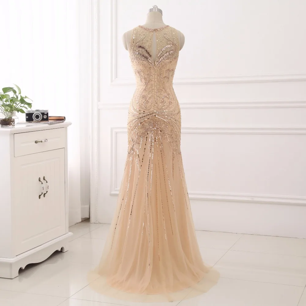 CloverBridal Иллюзия цветные цвета шампанского с рукавами ornes de beads sirene robe semree Long 2017 balayer