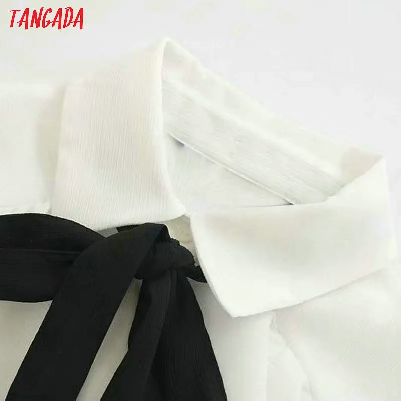 Tangada женские белые рубашки с рюшами с длинными рукавами, однотонный галстук-бабочка, элегантная Офисная Женская рабочая одежда, блузки 5Z22