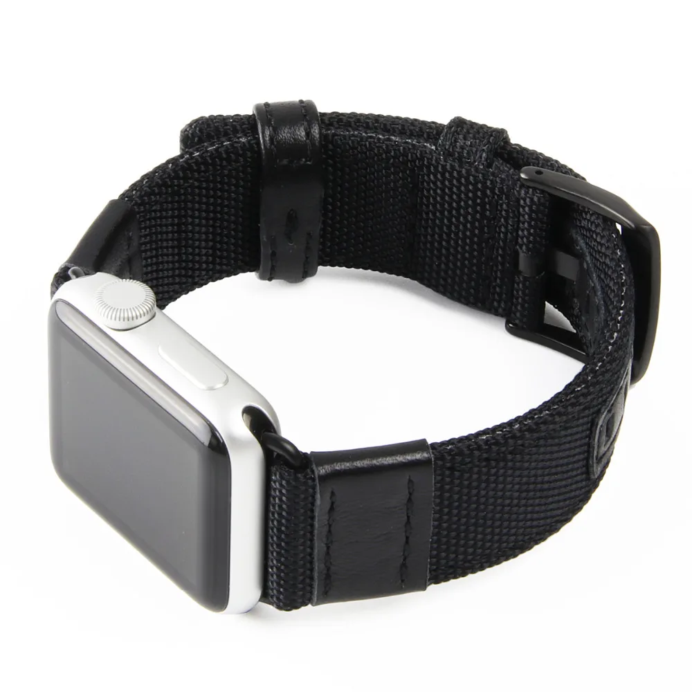 Нейлон+ кожаный ремешок для apple watch 3/2/1 42 мм/38 мм Наручные Классические прочная ткань металлической пряжкой браслет ремешок для часов