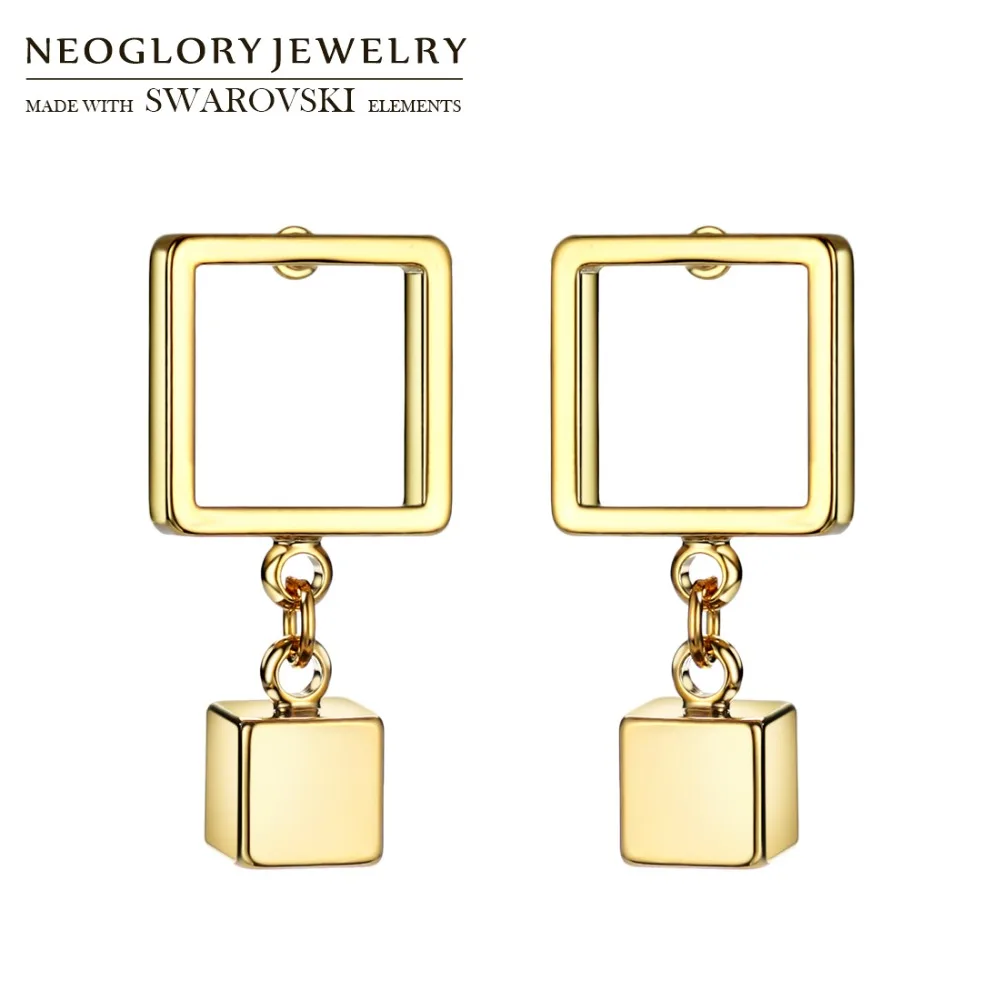

Женские Геометрические серьги-гвоздики Neoglory, большие квадратные серьги золотого цвета с геометрическим узором, вечерние, летние, классичес...