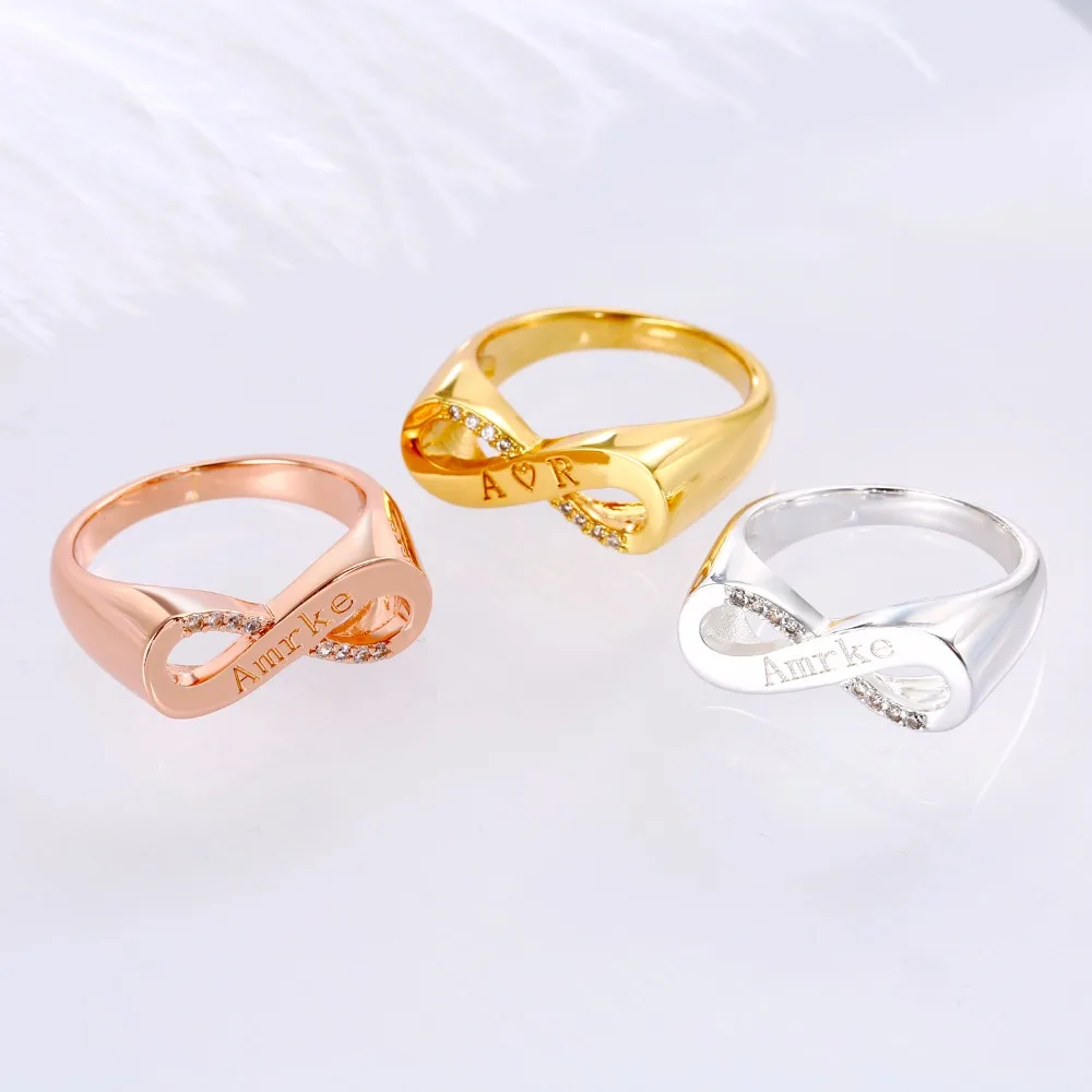 Обычай Infinityring модное медное кольцо Kristal Ringen Goud Kleur Infinity Statement sieraden Groothandel