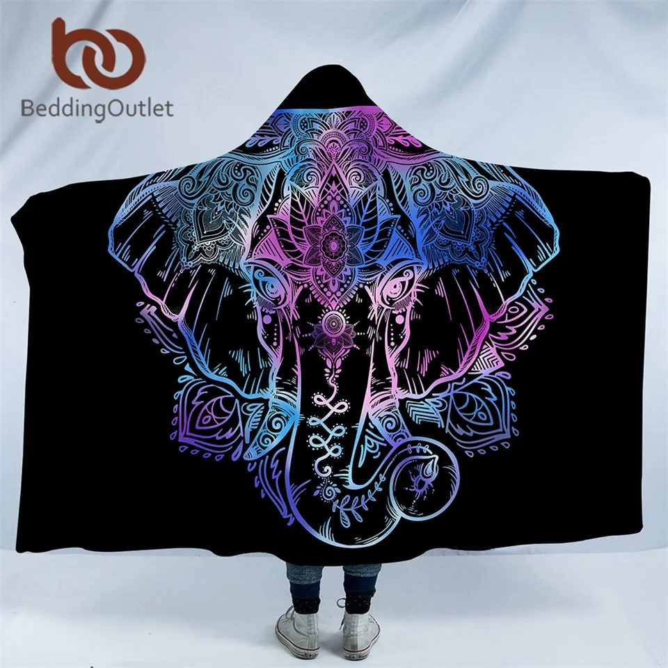 Одеяло с капюшоном в виде слона для взрослых флисовое покрывало пикника 150х200см |