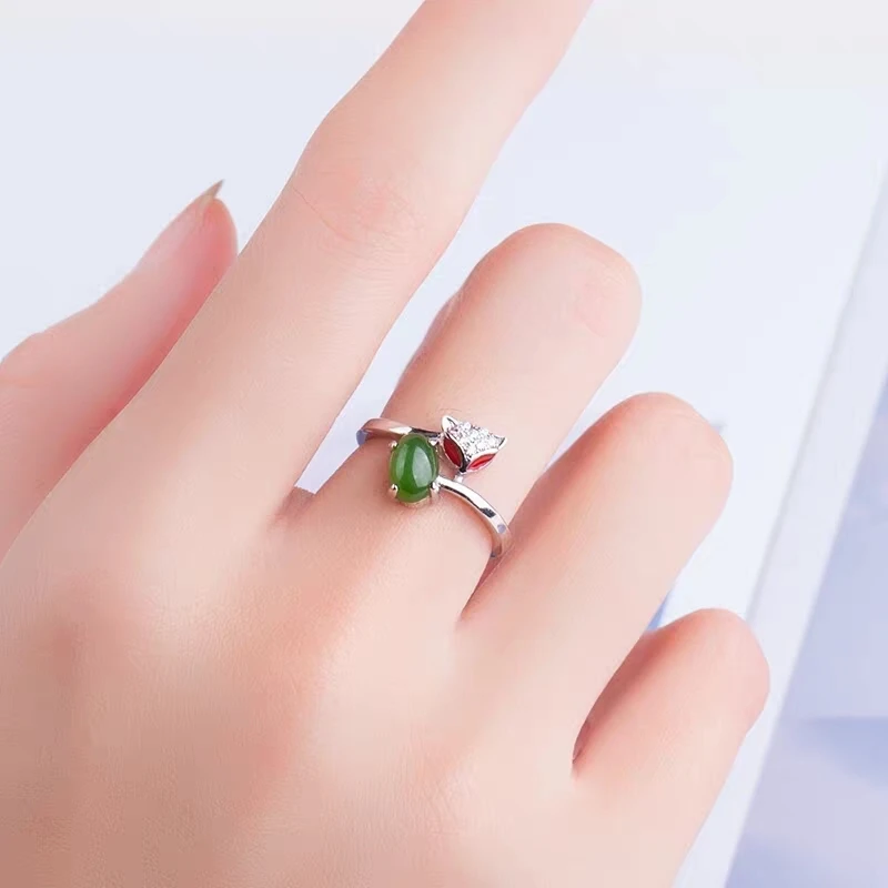 Jade Ring 925 Silver Women jade Fine Jewelry Handmade Rings With Big Stones green Stone rings | Украшения и аксессуары