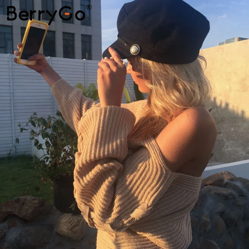 BerryGo, модная черная шапка, Женская Повседневная Уличная уличная Кепка, сплошной канат, плоская кепка, элегантная, осенняя, зимняя, теплая, берет, шапка для женщин