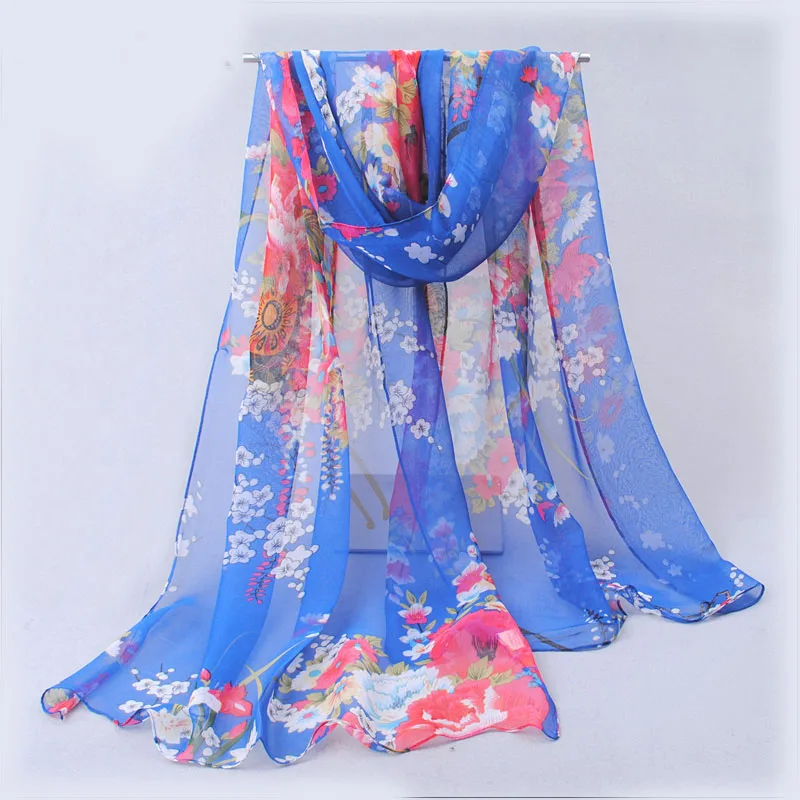 Шарфы оптом весенние Стильные длинные шифоновые шелковые шарфы 50*160 см цветочный