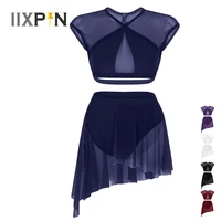 iixpin women ballet dress leotard asymmetric contemporary lyrical dance dress sleeveless criss cross crop tops short skirt