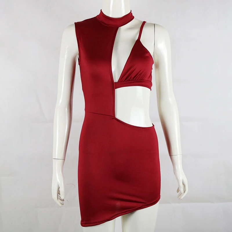 Red Women Sexy Sleeveless Bodycon Dress Club Party Hollow Backless 2018 Summer New Mini Dresses Vestido Female HO844989 | Женская одежда