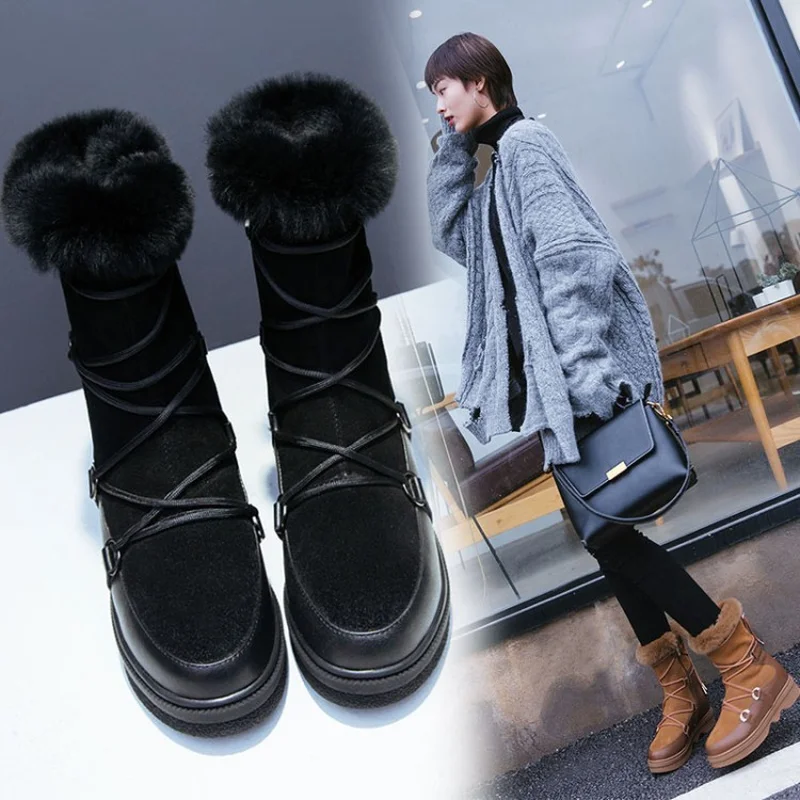 Zapatos De Mujer женские зимние модные повседневные шерстяные ботинки с перекрестной
