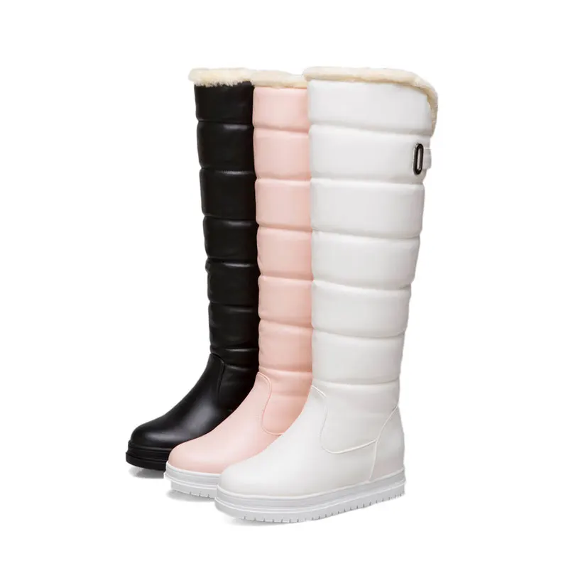

fanyuan boots Waterproof Warm fur winter slip on wedges high heels over the knee women shoes sexy platform snow boot size 34-43