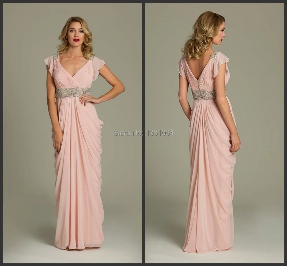 Vestidos De Fiesta 2014 New Design Sexy V-Neck A-Line Short Sleeve Chiffon Long Formal Prom Dresses | Свадьбы и торжества