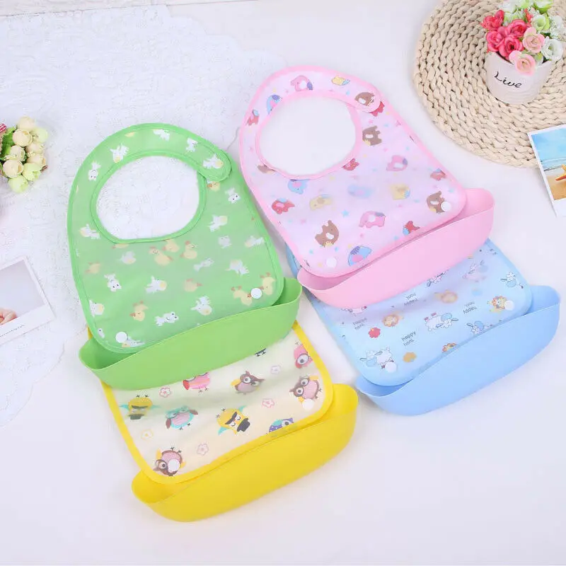 Cute Baby Girls Boys Cartoon Print Waterproof Bibs Kids Dinner Feeding Bibs Baby Bibs Baby Stuff
