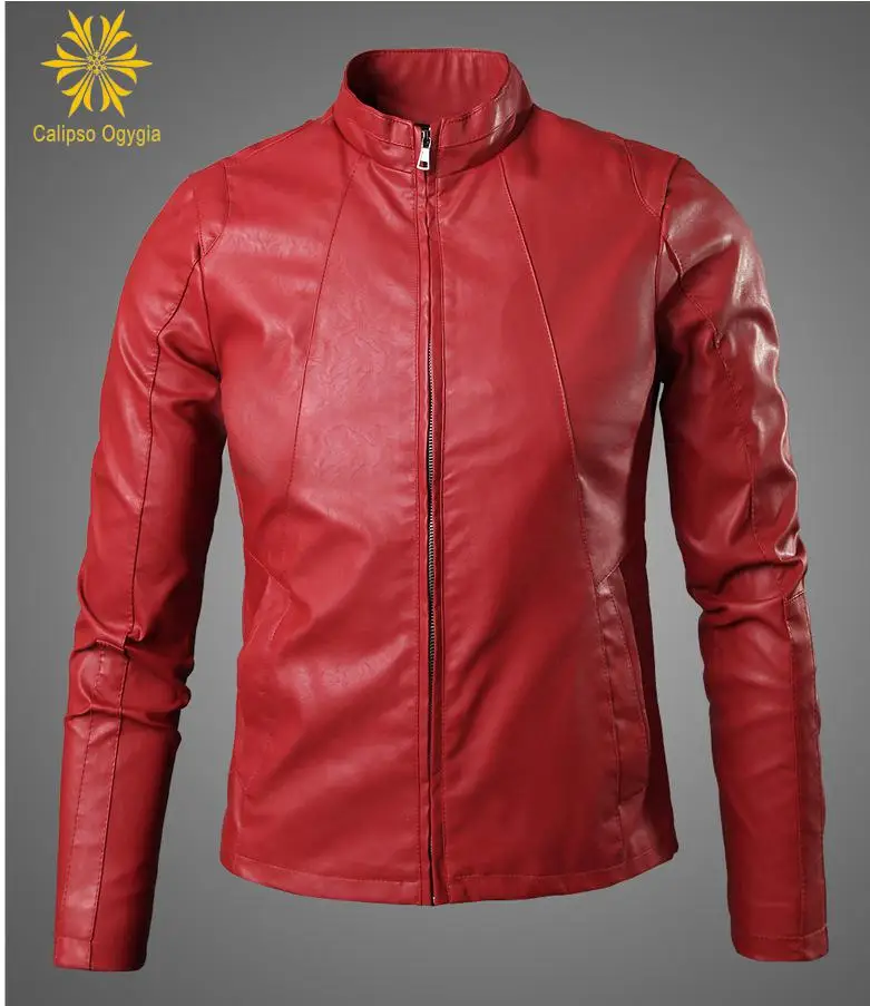 Мужская кожаная куртка Blouson Moto Homme синяя облегающая Байкерская мотоциклетная
