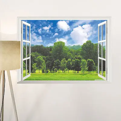 3D Window View Wall Sticker Tree Forest Removable PVC Decal Art Mural Home Decor |