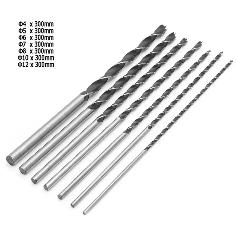7PC 3 Flute wood Drill Bits Set 4mm-12mm 12 inch Brad Point Twist 300mm long Carpentry Wood Drilling Tools | Инструменты